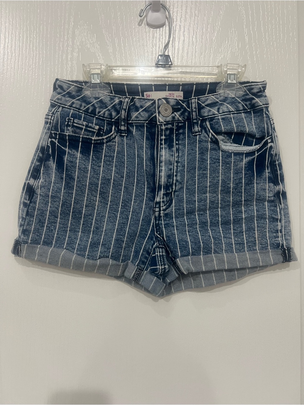 SO Blue Pinstripe Denim Shorts